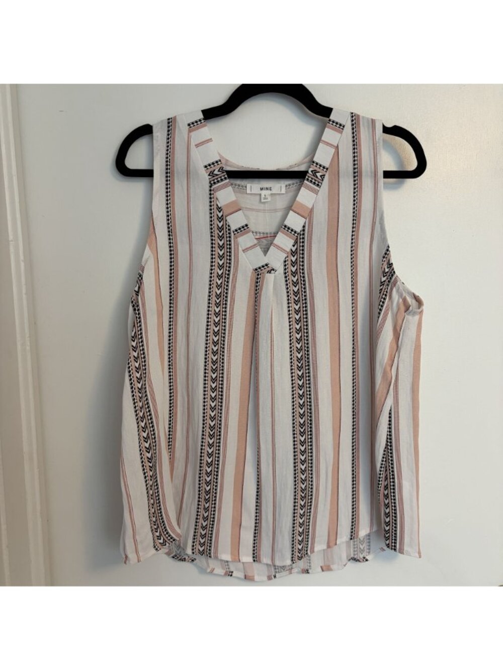 Mine Tank Top Large Pink Black Striped Geometric Sleeveless V Neck Rayon Blend - Picture 3 of 10